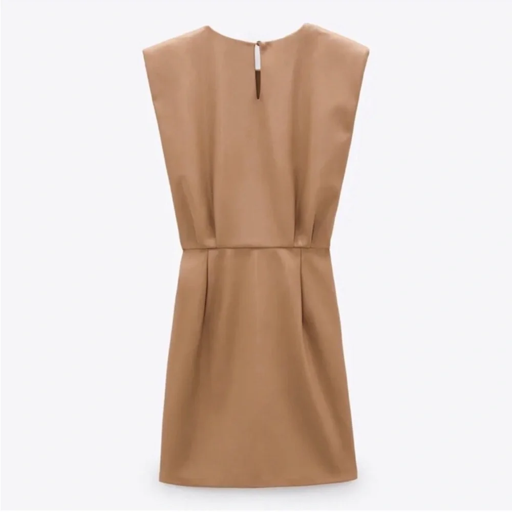 ZARA Faux Leather Padded Shoulder Mini Dress Womens Brown Sleeveless Size Large - Picture 13 of 15